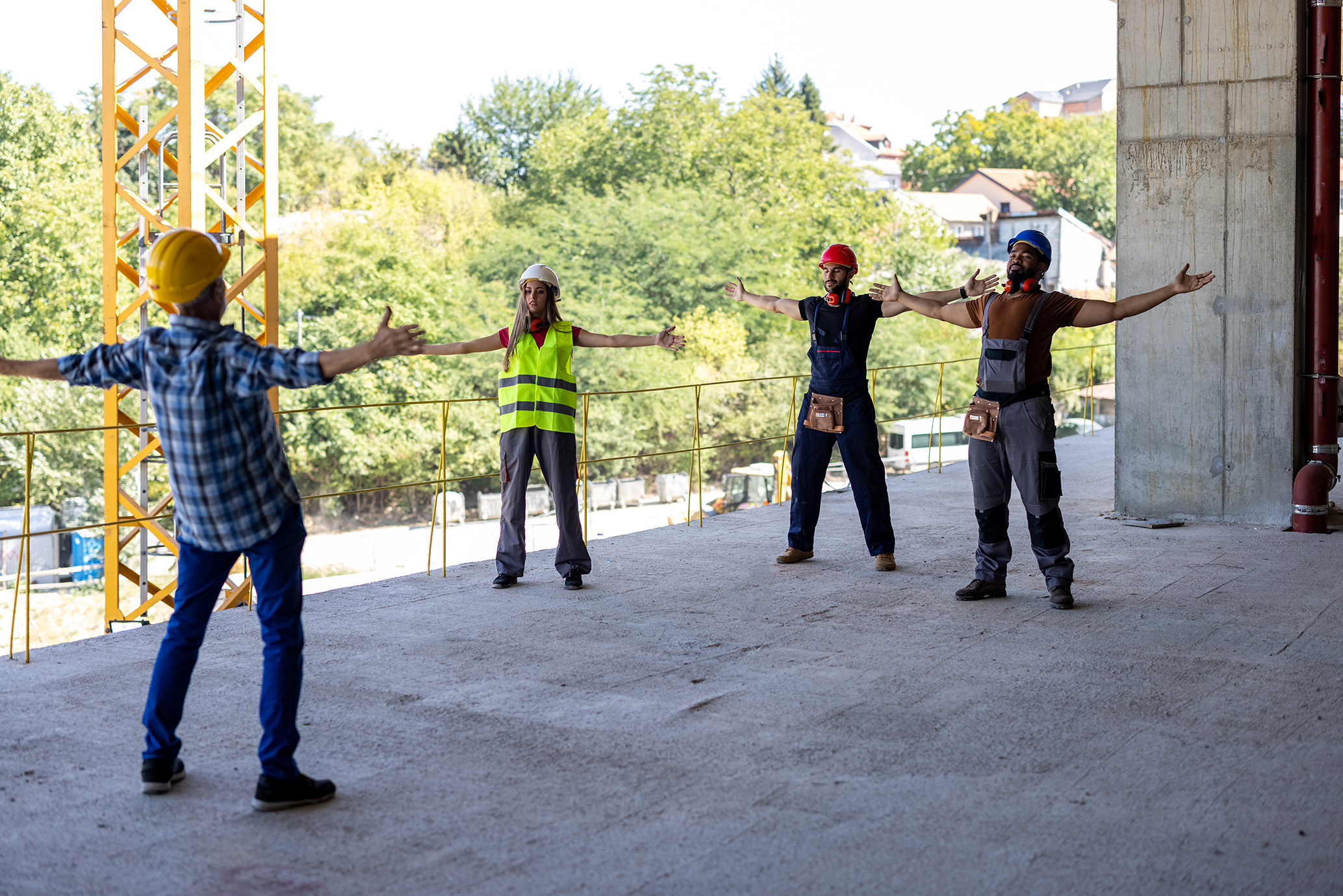 stretch construction workers